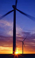 renewable wind energy turbines on a wind farm